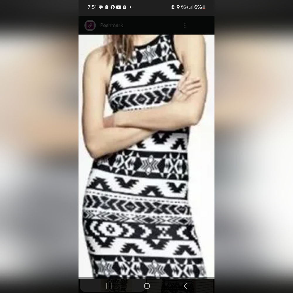 Women's Express Aztec Print Bodycon Tribal Midi Dress Sz Sp